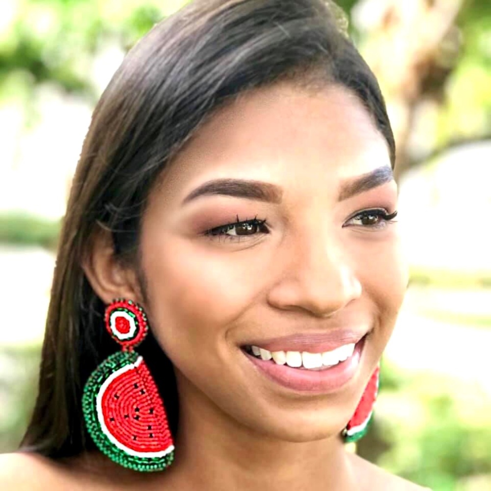 Handmade half Watermelon drop earrings.